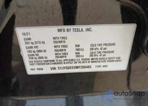 2021 Tesla Model Y Long Range Dual Motor All-Wheel Drive from USA, damaged, VIN 5YJYGDEE0MF286465